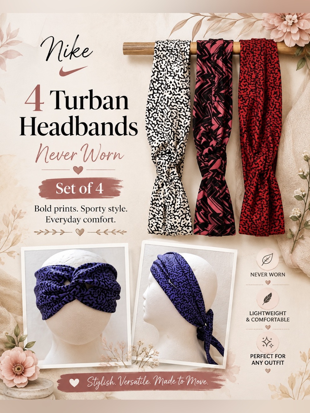 Nike - 4 turban headbands washed nvr worn